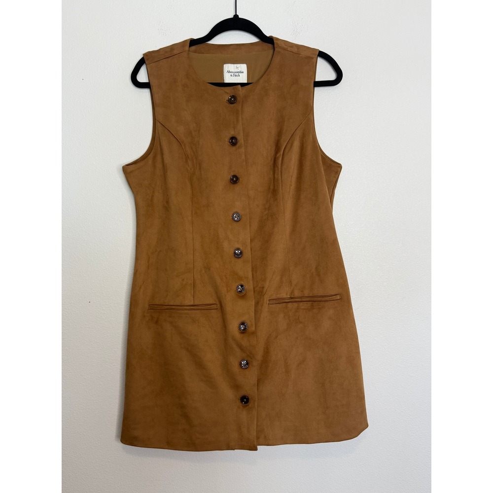 Abercrombie & Fitch Faux Suede Button Front Mini Dress Tan Brown LP
